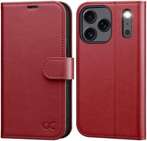 OCASE Compatible with iPhone 17 Pro Max Wallet Case, PU Leather Flip Folio Case with Card Holders RFID Blocking Kickstand [Shockproof TPU Inner Shell] Phone Cover 6.9 Inch 2025, Dark Red