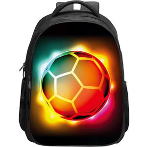 SARA NELL Kids Growing Fire Soccer Backpack for School Boys Girls,Kindergarten Elementary Toddler School Backpack, Premium Book Bag with 2 Main Compartment, 15.7 Inches