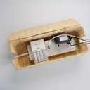 PEMAR Natural Rattan Wicker Cable Management Box, Cable Organizer, 2 Open Slots, Under Desk Cord Organizer, Cover & Hide Power Strips for TV Desk, Computer, Router, USB Hub (Bright Natural Color) (Coffee)