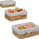 Household Essentials ML-5611 Set of Three Woven Wicker Storage Baskets with Removable Liners | Natural Seagrass,Brown (12x15.5) (10x13.5) (11.5x8 Inch)