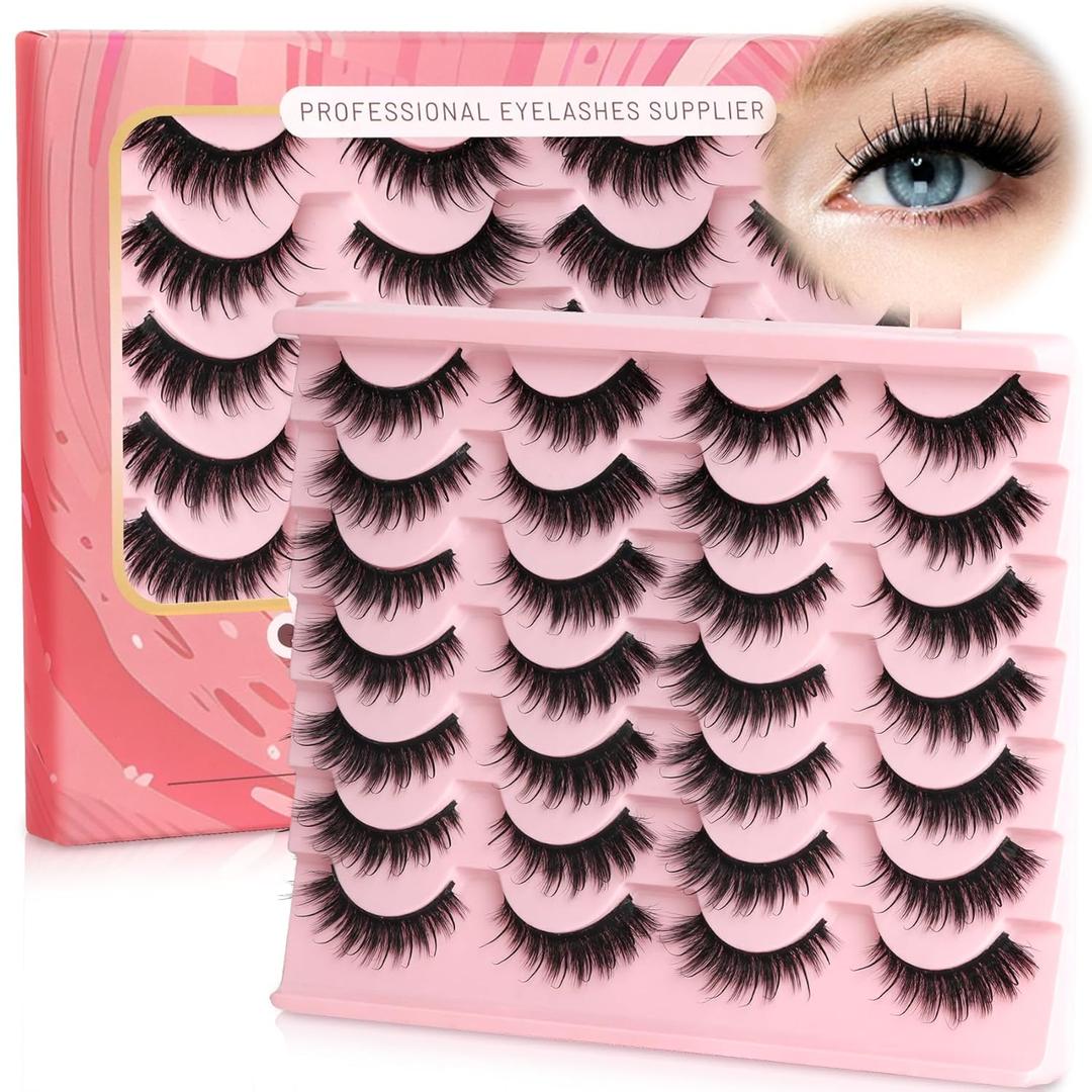 Ahrikiss Lashes Fluffy Eyelashes Wispy Thick False Eyelashes Spiky Manga Lashes D Curl Cat Eye Lashes Natural Look 3D Volume Anime Fake Eyelashes Faux Mink Lashes 14 Pairs Pack (Spike03)