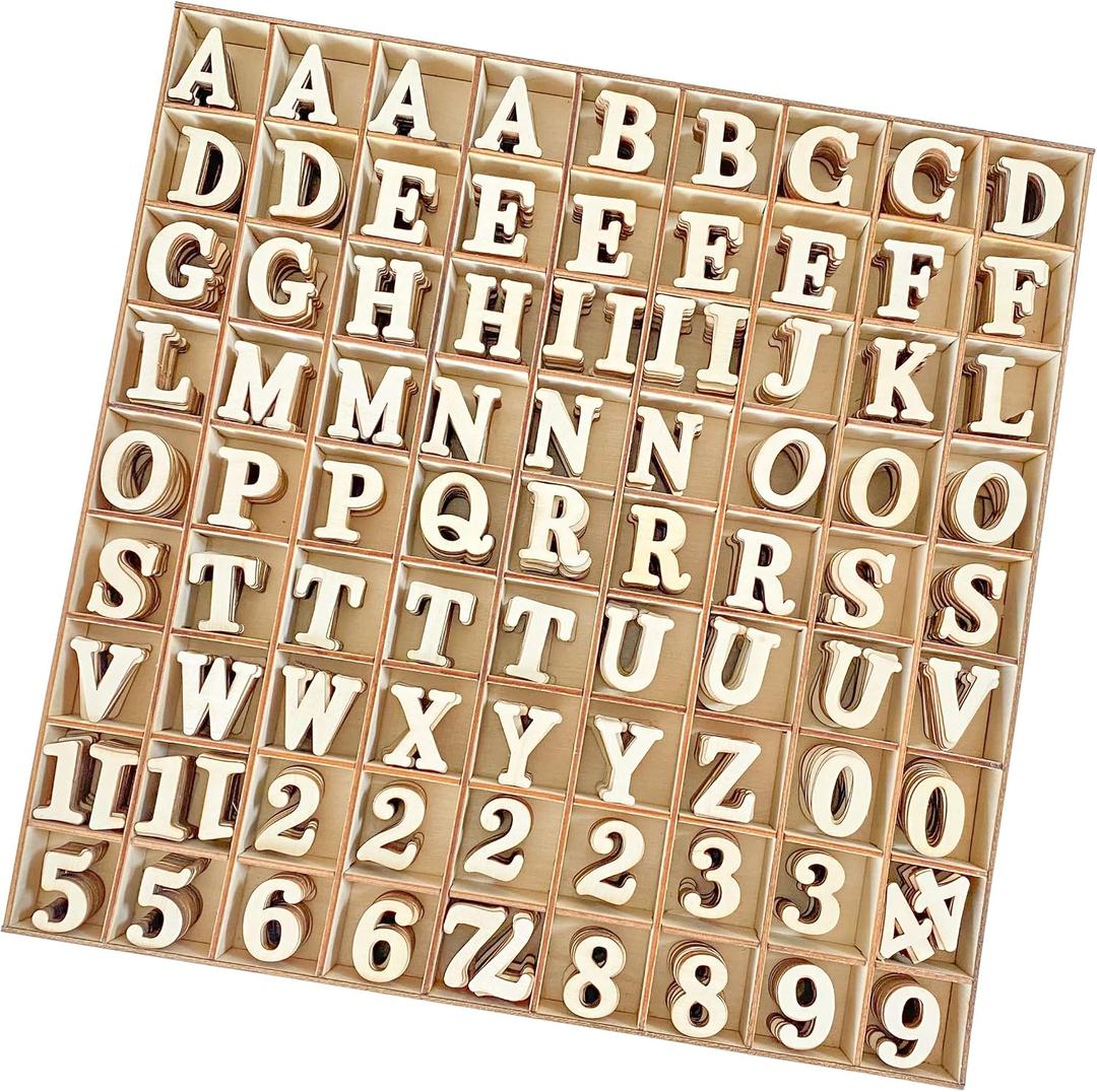 1 Inch 1048 Pieces Wood Letters for Crafts Unfinished Wooden Alphabet Letters with Sorting Tray for Scrapbooking
