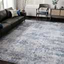 HUGEAR 9x12 Washable Rugs Grey Blue Hallway Large Area Rug Indoor Accent Rug Abstract Non Slip Low Pile Carpet Distressed Throw Rug for Bedroom Living Room Office Dining Room Kitchen Laundry Room
