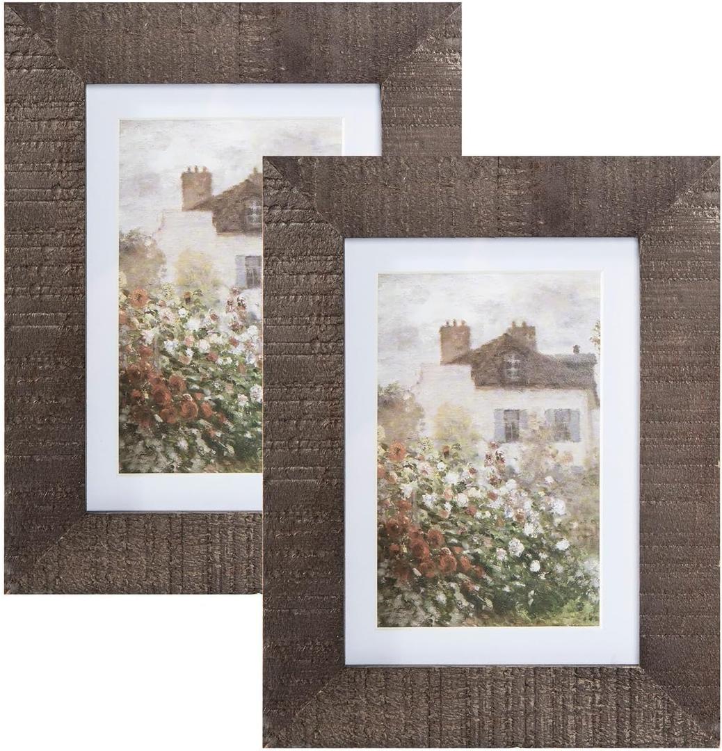5x7 Wood Picture Frame Rustic Photo Frame Real Glass for Wall and Tabletop Brown 2 Pack