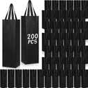 Windyun 200 Pcs Wine Gift Bags with Handle Reusable Small 13.8x3.5x3.9 Inches Liquor Bottle Totes Bulk for Birthday Wedding Christmas Holiday Party (Black)
