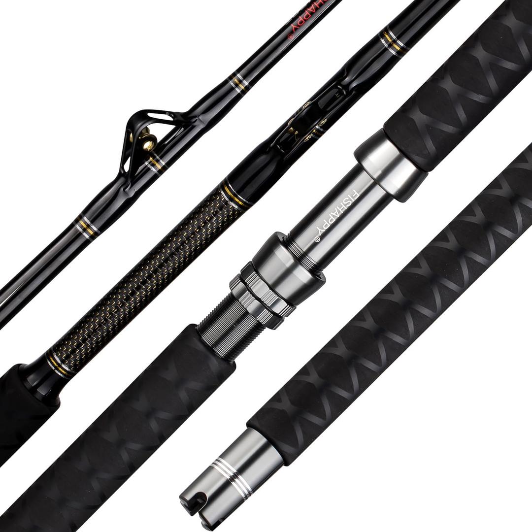 FISHAPPY Trolling Rod Saltwater Offshore Heavy Roller Rod Bent Butt Trolling Rod Big Game Conventional Boat Fishing Pole Heavy Duty Fishing Rod 6' (6' - 80-120lbs -2 Piece)