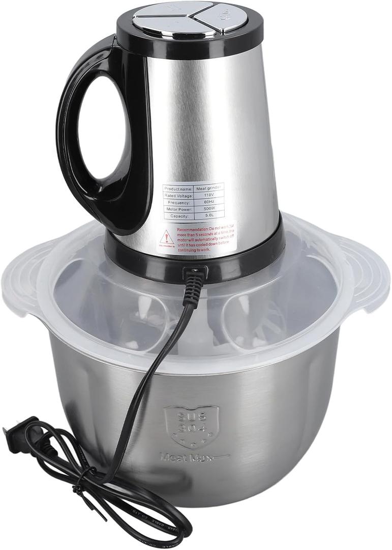 Stainless Steel Food Processor with 4L Large Capacity, 5 Blades, Electric Chopper for Meat Vegetable US Plug 110V, High Efficiency, Material