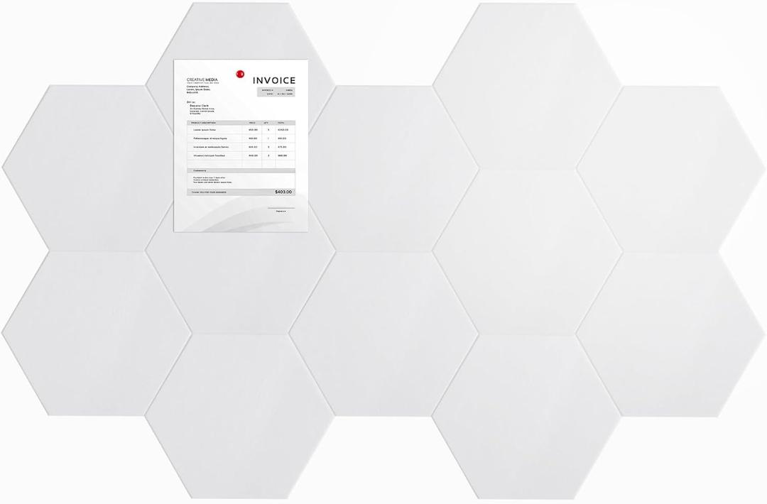 Cork Boards for Walls, Bulletin Board 12 Pack 13.8"x11.8"x0.35" Felt Wall Tiles with Safe Removable AdhesiveCork Boards for Office Felt Board Pin Board Tack Board Cork Tiles (Large Hexagon 12 Pack, White)