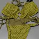 ZAFUL Women's Bandeau Bikini Strapless O Ring Lace Tie Back High Cut Two Piece Swimsuit Bathing Suits, L, Green
