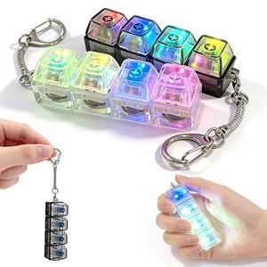 2 Pack Keyboard Fidget Keychain with Colorful LED Lights, 4-in-1 Stress Clicker Toy, Keyboard Button for Anxiety Relief,Decompression Toy for Adults ((Black+White) Transparent)