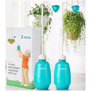 VEOJEIN Longest Spout Plant Watering Squeeze Bottle [16,2", Pack of 2], Watering Can for Hanging Plants, Original Extended Design for Hard-to-Reach Plants Indoor & Outdoor Watering, 15 oz (Teal)