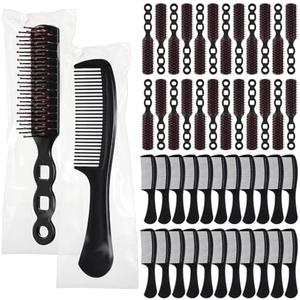 Baderke 48 Pcs Bulk Hair Brushes and Combs for Homeless Individually Wrapped Hair Brush and Comb Set for Women Hotel Homeless Nursing Charity(Black)