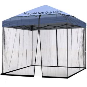 10x10 Mosquito Netting for Patio Camping Gazebo/Pop Up Canopy Tent,Double Door Side Screen Easy Installation BlackOnly Mosquito Net No Frame (Around 10x10FT)