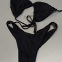GORGLITTER Women's High Waisted Thong Bikini Set Halter Triangle Tie Back Swimsuit Bathing Suit (Black, Small)