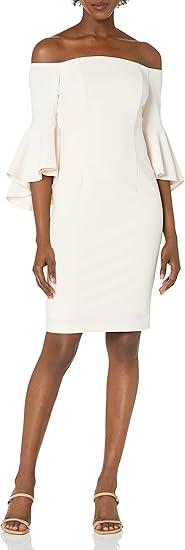 Calvin Klein Women's Off Shoulder Ruffle Sleeve Sheath Dress, 10, White