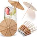 100 Pcs Brown Drink Umbrellas Cocktail Picks Tiki Drink Umbrella Toothpicks Cocktail Umbrellas Pick Cupcake Topper Stick for Luau Parasols Hawaiian Tiki Party Appetizers Restaurant Bar
