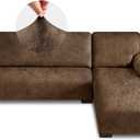 Sectional Couch Covers, Leather Look Sofa Cover L Shape 2PCS Soft Stretch Slipcover for Sectional Sofa, Non Slip Furniture Protector (3 Seat Sofa + 3 Seat Left Chaise, Brown)