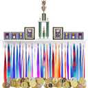 Defined Deco 3ft-Medal Awards Rack Ultimate Medal Hanger Display and Trophy Shelf,36" Wooden Trophy and Medal Display Shelf,for Medal Display,Plaques,Pictures,Trophies and More(White)