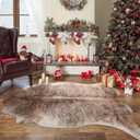 Cowhide Rug 4.7 x 5.2 Feet, Cow Hide Durable No-Slip Backing, Faux Cowhide Thickened Elastic, for Bedroom Living Room Home Office Western Decor (Brown)