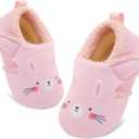 JOINFREE Toddler Slippers Boys Girls Adjustable House Shoes Barefoot Sock Shoes with Rubber Sole Baby Comfort Warm Indoor Outdoor Walking Shoe (6-7 Toddler, Rabbit)