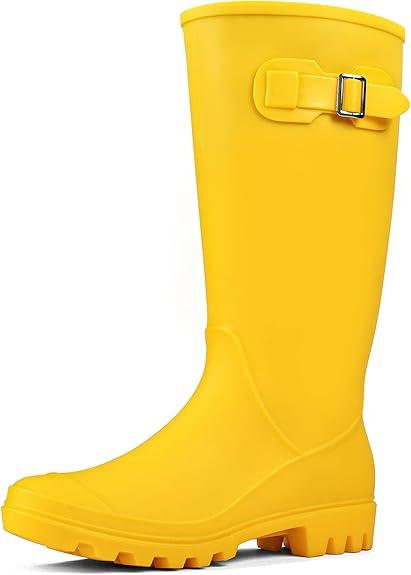 Tall Waterproof Rubber Garden Rain Boots with Buckle | Soft shaft, breathable lining , non-slip outsole , and rinse-clean care for muddy yards, rainy commutes, farms, and dog walks, Size 9