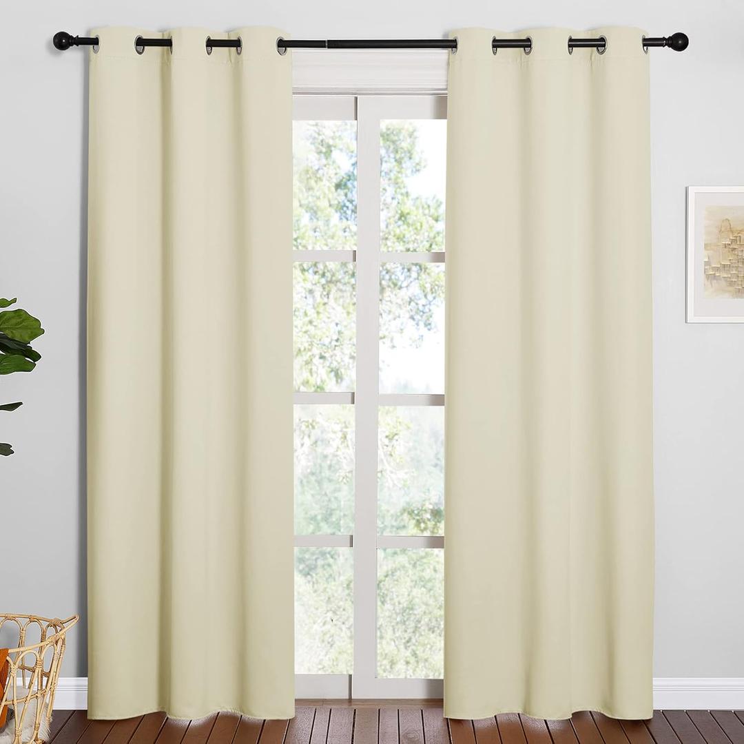 NICETOWN Long Curtains for Windows, Eyelet Top Room Darkening Panels/Drapes for Living Room (Beige, 2 Panels, W42 x L84 inches)