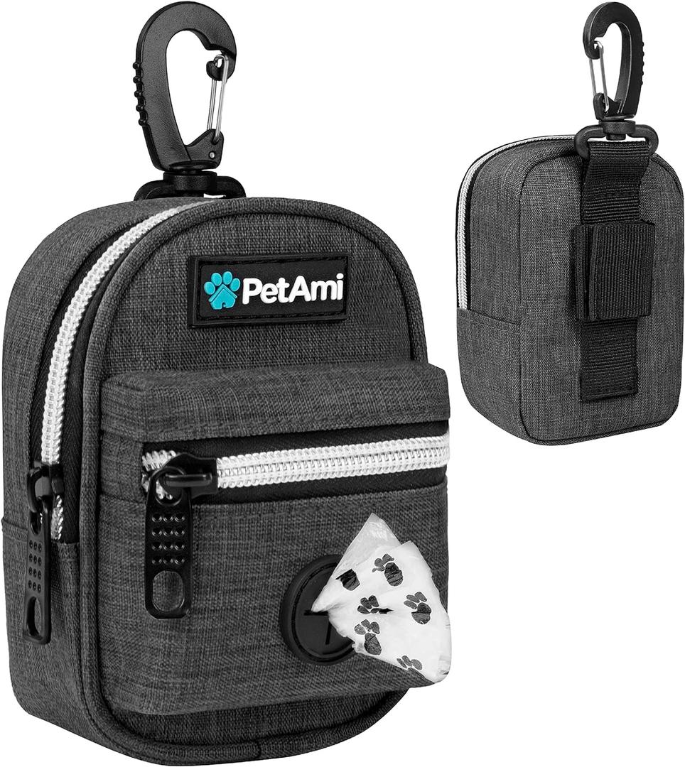 PetAmi Dog Poop Bag Holder for Leash, Dog Pet Waste Bag Dispenser For Poop With Clip, Doggy Puppy Walking Accessories Travel Camping, Dog Treat Pouch Supplies Must Have With Dog Bag Roll, Dark Gray (1 Count (Pack of 1))