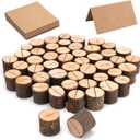 Tosnail 50 Pieces Wooden Place Card Holders with 50 Kraft Paper Cards, Rustic Wood Table Number Stands, Photo Holder for Wedding Party Decoration, Photo Display