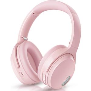 HROEENOI Active Noise Cancelling Wireless Bluetooth Over-Ear Headphones, Memory Foam Ear Cups, Quick Charge for 40H Playtime, Ideal for Travel, Home Office, Gym Workouts -Pink