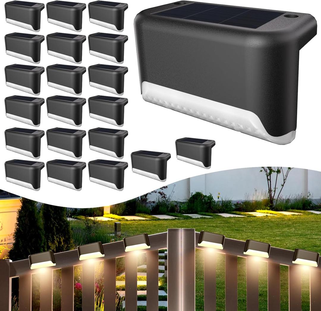 Solar Deck Lights Outdoor, 20 Pcs Solar Step Lights, Waterproof LED Solar Lights for Outdoor Stairs, Step, Fence, Yard, Patio, Railing, Garden and Pathway