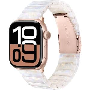 V-MORO Compatible with Apple Watch Resin Bands Series 8/7/9/10 42/41/40/42mm(S10),46/45/44/42mm Fashion Lightweight Bracelet Elegant Wristband for iWatch Series 6/5/4/3/2/1/SE (Colorful Ivory White-Rose Gold), Size: 38mm/40mm/41mm/42(series 10)