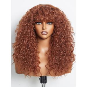 GORGIUS Shaggy Haircuts Curly Wig with Bangs Ginger Brown Wigs Crafted with Style-Archive Technology: Premium Fiber & Remy Human Hair Blended, Realistic Look with True Scalp (Trending Ginger Brown | with True Scalp)