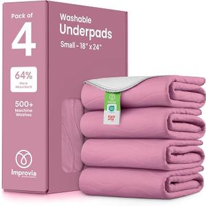Washable Underpads, Heavy Absorbency Reusable Incontinence Pads for Kids, Adults, Elderly, and Pets, Waterproof Protection Floor (Pink and White, 18" x 24" - Pack of 4)