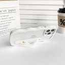 NITITOP Compatible with iPhone 12 Pro Max Case with Wrist Strap Kickstand Clear Cute Wave Wavy Frame for Women Girls Two-in-one Back Shockproof Protective Phone Cover - White