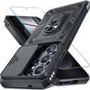 Janmitta Compatible with Samsung Galaxy S26 Ultra Case Built in Slide Camera Lens Cover+ Screen Protector+ Finger Ring Holder Kickstand, Heavy Duty Shockproof Full Body Phone Cover,2026 Black