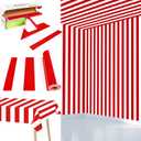 Red and White Striped Tablecloth Roll 52 in x 100 Ft with Slide Cutter Circus Carnival Party Supplies Christmas Plastic Picnic Party Table Cover for Indoor Outdoor Events Family Banquet Parties