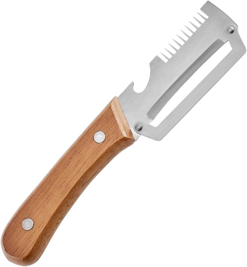2026 Upgrade 3-in-1 Vegetable Peeler/Julienne Cutter/Bottle Opener - Zero Flex Stainless Steel Blade, Wooden Handle for Potato/Carrot/Cucumber - Ideal for Kitchen, Travel, CampingV1