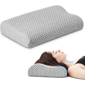 Neck Pillow for Sleeping, Travel Pillow, Camping Pillow, Ergonomic Memory Foam Compressible Medium Firm, Ideal for Home, Bedroom, Office and Camping (Light Grey, S)