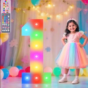 Pooqla 2.4FT LED Light Up Numbers, 34 Colors Changing Marquee Numbers with Remote for Party Backdrop Decor, Mosaic Big Sign for 1st 16th 21st Birthday Anniversary Decoration, Large Number 1 (RGB)