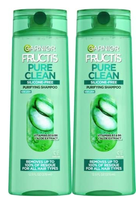 Garnier Fructis Pure Clean Purifying Shampoo, Silicone-Free, 12.5 Fl Oz, 2 Count 