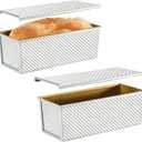 CURTA Commercial Pullman Loaf Pan with Lid 2.2 lb Dough Capacity Non-Stick Bakeware for Baking Bread Corrugated Bread Toast Box Mold Extra Large Loaf Pan Silver 2 pcs