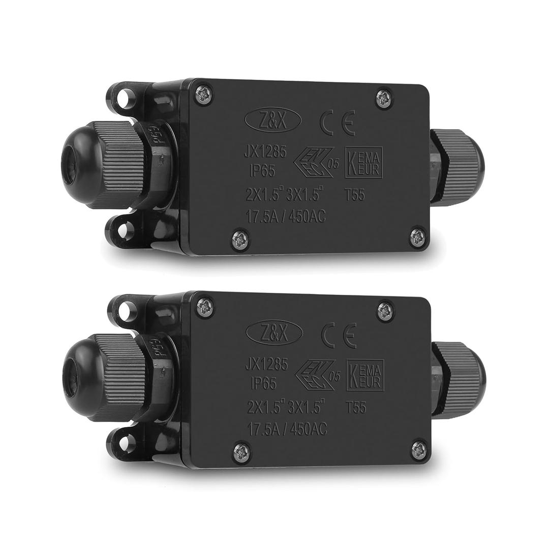 LemonBest 2pcs Waterproof Outdoor External 2 Way PG9 Electrical Junction Box Underground Cable Line Wires Power Cord Connector Protection (Black)