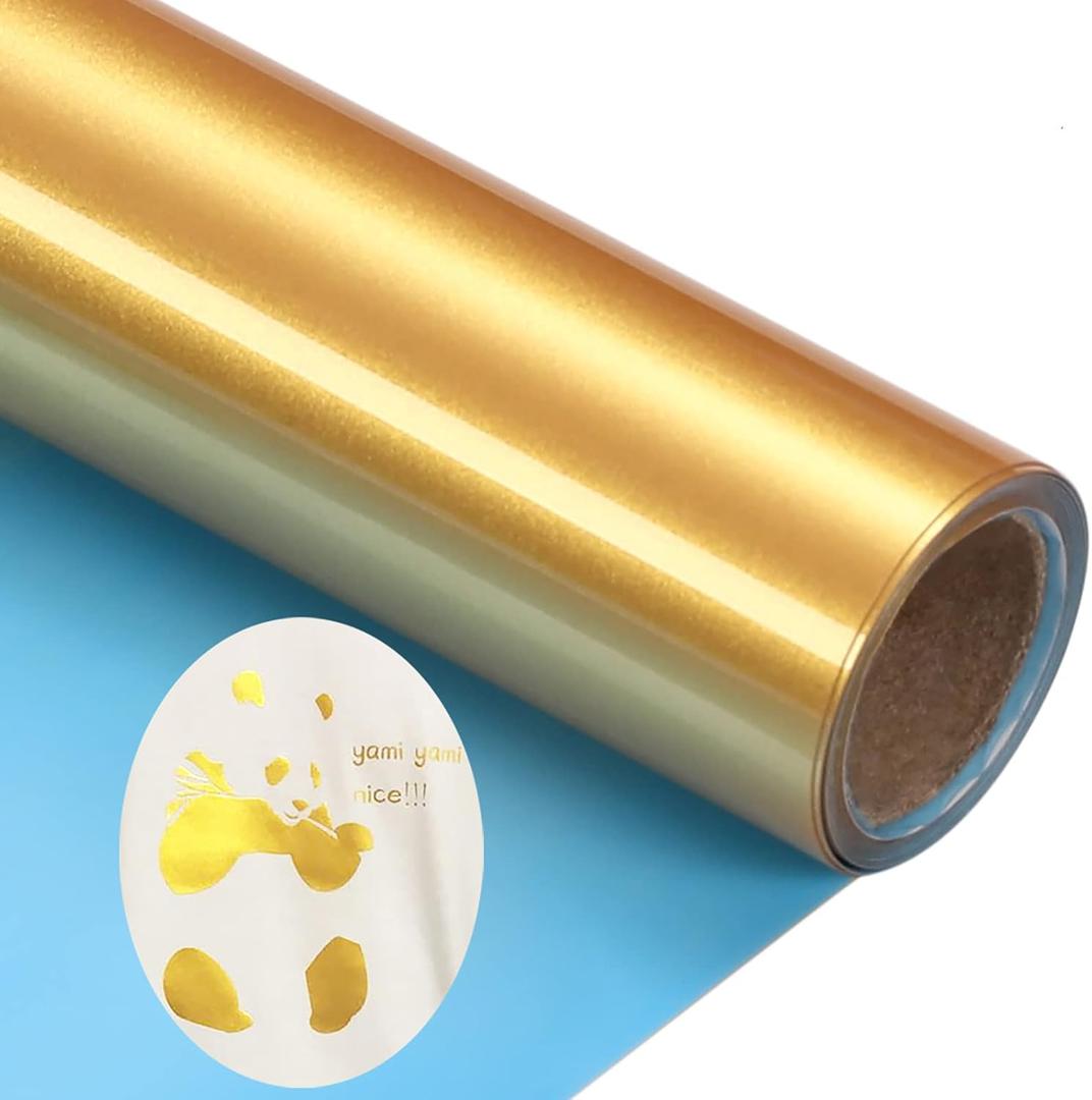 Gold Htv Vinyl Gold Iron Heat Transfer Vinyl Rolls HTV 12inch x 5feet Iron On Vinyl for T-Shirts Totes and Bags, Easy to Cut & Weed for Silhouette Cameo, Heat Press Machine