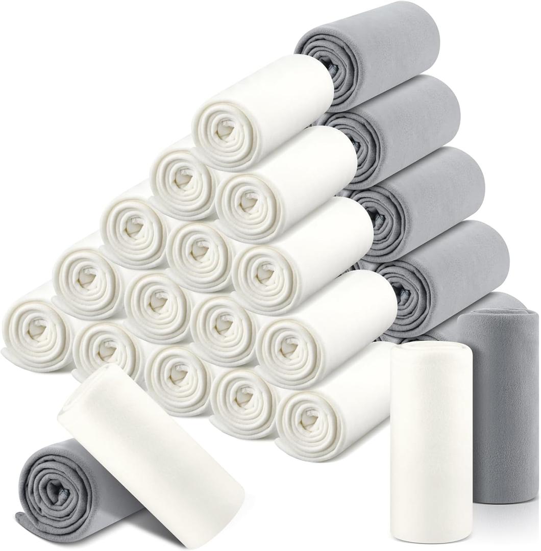 Newwiee 48 Pcs Fleece Throw Blankets Bulk Outdoor Wedding Guest Gifts Soft Lightweight Sleepover Lap Blankets Pet Home Sofa Couch Office Donation Homeless, 50 x 60 Inch (White/Gray)