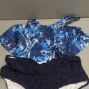 Mooncore Womens Plus Size Swimsuit High Waisted Tankini Bathing Suits Two Piece Flounce Bikini Swimsuit (Dark Blue), XL