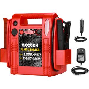 12V / 24V Jump Starter, acetek 2400/1200 Peak Amp Battery Jump Starter for Truck Car Tractor Excavator, Heavy Duty Jump Box Battery Pack with USB and DC Output
