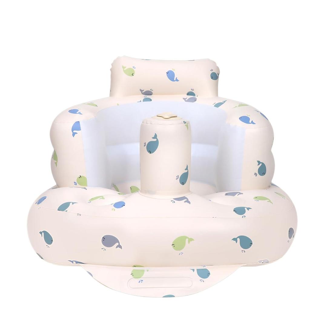 Inflatable Baby Chair, Inflatable Baby Seat for Babies 3 Months and Up, Summer Blow Up Chair with Built in Air Pump, Bumbo Seat for Learning to Sit, Palying, Camping, Whale (Blue)