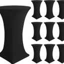 Cocktail Table Covers-Spandex Round High Top Table Cloths 10 Pack 32x43 Inch-Black Stretch Fitted Bar Tall Tablecloth for Pub Bistro Highboy Party Event Banquet Height Folding Satnding