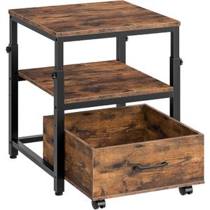HOOBRO Mini Fridge Stand with Storage Basket, Height-Adjustable Mini Fridge Cabinet, Mini Fridge Stand with Wheels and Adjustable Feet, for Kitchen, Living Room, Rustic Brown and Black BF455BX01
