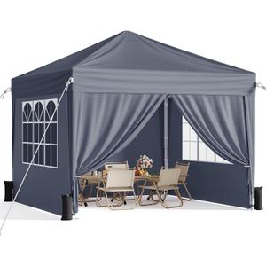 10x10 Pop Up Canopy with Sidewalls, Instant Portable Canopy Tent with Carry Bag for Commercial Events, Camping, Parties - Dark Grey